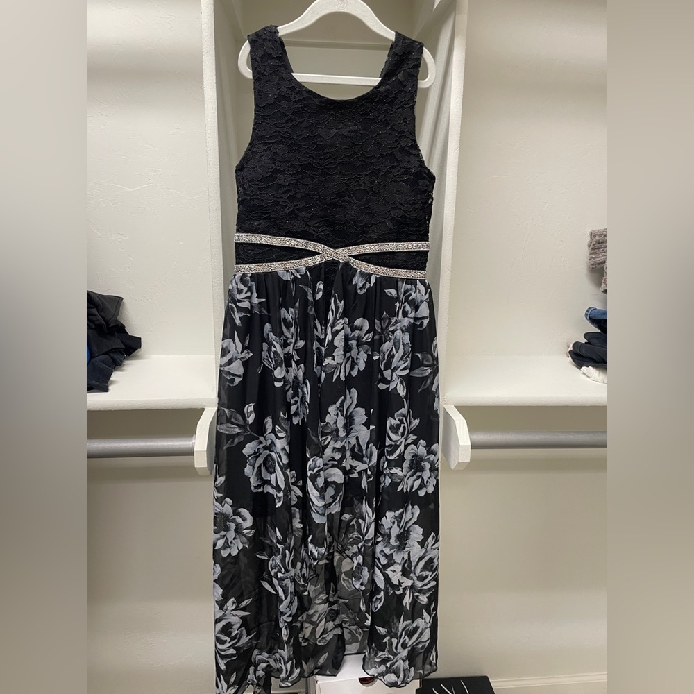 Xhilaration Black Lace and Gray Floral Dress